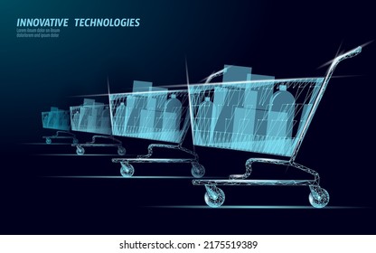 Shopping cart low poly design 3D. Online shop smartphone trade market technology. Vector illustration