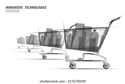 Shopping cart low poly design 3D. Online shop smartphone trade market technology. Vector illustration