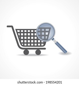 Shopping cart with magnifier symbol stock vector