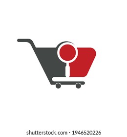 Shopping cart and magnifying glass, negative space logo design. search and shopping cart logo icon.