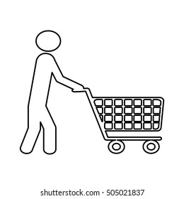 shopping cart and man pictogram icon image 