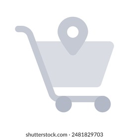 Shopping cart with map pointer denoting concept icon of shopping location