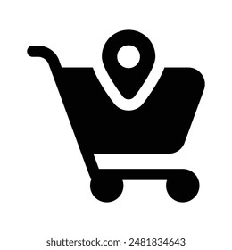 Shopping cart with map pointer denoting concept icon of shopping location