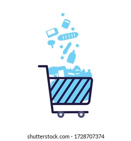 shopping cart marketing with groceries vector illustration design