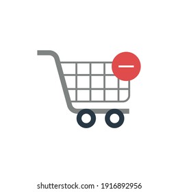 Shopping Cart With Minus Sign in color icon, isolated on white background 