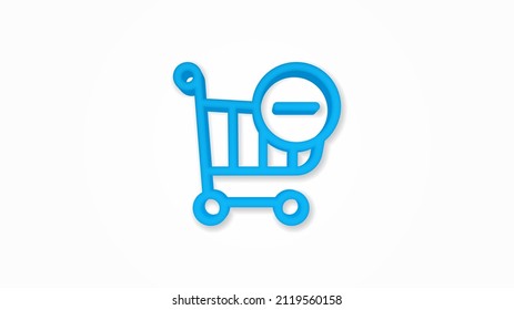 shopping cart and minus sign realistic icon. 3d vector illustration. Isolated line color pictogram. Transparent shadows