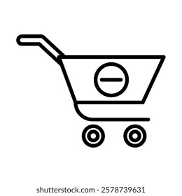 Shopping Cart with Minus Sign Vector Line Icon Design