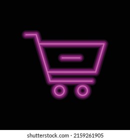 Shopping cart, minus simple icon vector. Flat design. Purple neon style on black background.ai