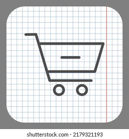 Shopping cart, minus simple icon vector. Flat design. On graph paper. Grey background.ai