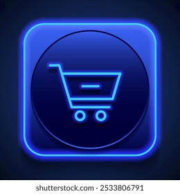 Carrinho de compras, menos ícone simples vetor. Design plano. Estilo de néon azul no botão. Com shadow.ai