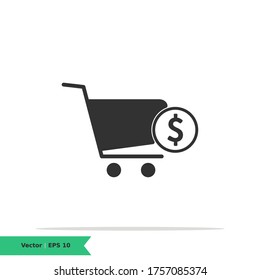 Shopping Cart with Money / Dollar Icon Illustration. Shopping, Price / Invoice Cart List Sign Symbol Logo Templete. Vector Icon EPS 10