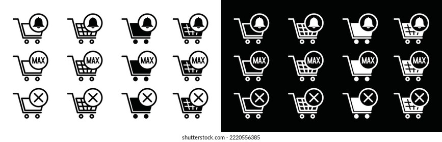 Warenkorb mit Benachrichtigungssymbol, Vektorgrafik. Leerer Warenkorb und Full Cart Icon. Leerer Korb und Silhouette-Körbe, Symbolgrafik