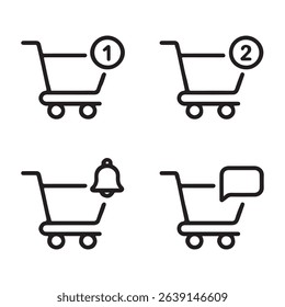 Shopping Cart Notification Icons Set. Shopping Cart Icons with Notifications and Actions
