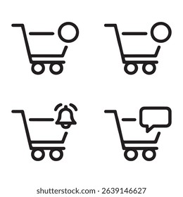 Shopping Cart Notification Icons Set. Shopping Cart Icons with Notifications and Actions
