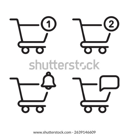 Shopping Cart Notification Icons Set. Shopping Cart Icons with Notifications and Actions
