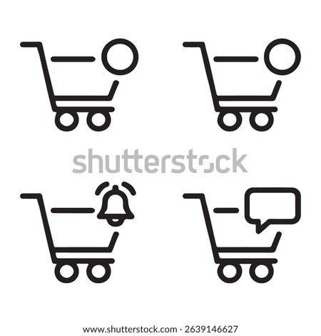 Shopping Cart Notification Icons Set. Shopping Cart Icons with Notifications and Actions
