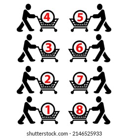 Shopping cart and numbers icon vector. Flat design. Vector Illustration of number of requests.