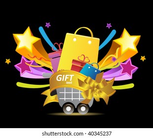 shopping cart on the black background