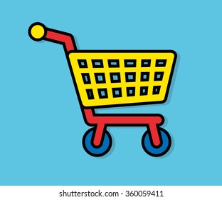 Shopping cart on a blue background.