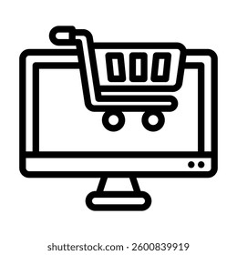 Shopping cart on a computer screen, ideal for ecommerce websites, online shopping platforms, digital marketing concepts, and internet technology.