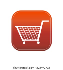 shopping cart on red button vector