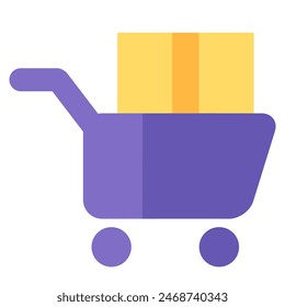 Shopping Cart On Wheels Carries Cardboard Box