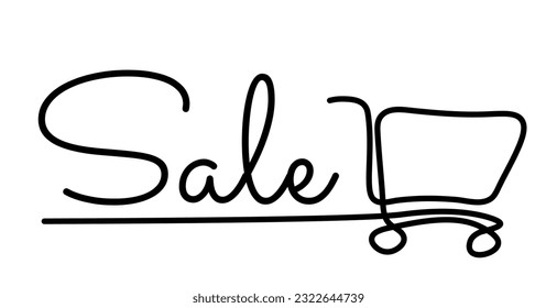 
Shopping cart, one line outline illustration. Illustration for discount day sale.
