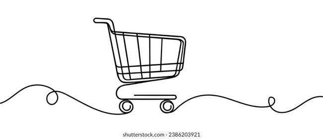 Shopping cart in one line style isolated. Vector illustration