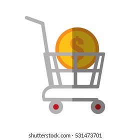 shopping cart online coin dollar color shadow vector illustration eps 10