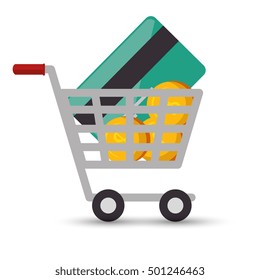 shopping cart online money credit card coin design