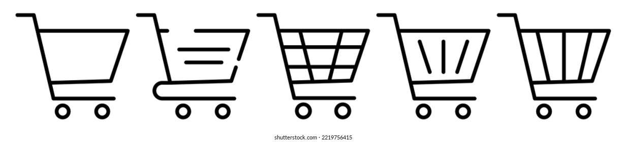 Shopping cart outline icons set. Vector illustration isolated on white background