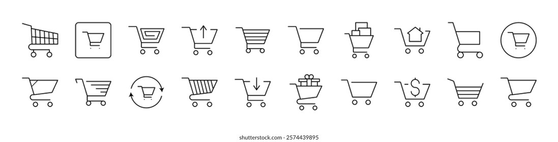 Shopping Cart Outline Simple Linear Image Collection. Editable Stroke. Suitable for Web Sites, Books, Cards, Apps