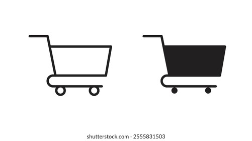 shopping cart outlined and solid icon vector collection.