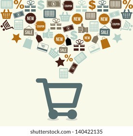shopping cart over white background vector illustration