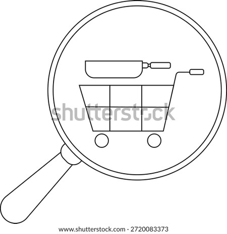 A shopping cart with a pan inside all encircled by a magnifying glass
