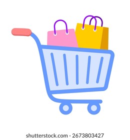 A shopping cart with paper bag. shopping vector element concept. isolated on white background
