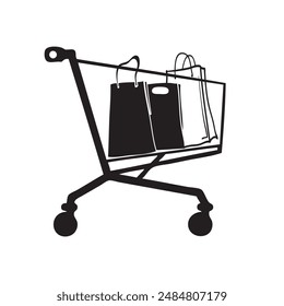 Shopping Cart with paper bags. Vector illustration