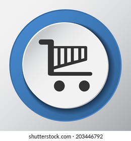 shopping cart paper icon with shadow. Vector illustrations.