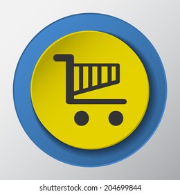 shopping cart paper icon with shadow. Vector illustrations.