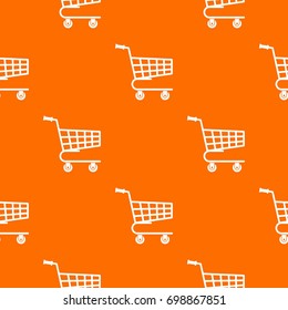 Shopping cart pattern repeat seamless in orange color for any design. Vector geometric illustration