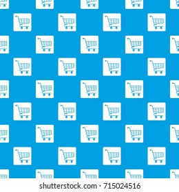 Shopping cart pattern repeat seamless in blue color for any design. Vector geometric illustration