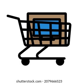Shopping Cart With PC Icon. Editable Bold Outline With Color Fill Design. Vector Illustration.