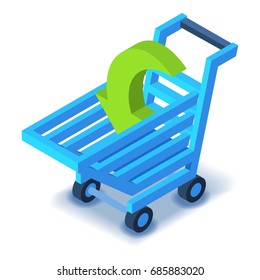 Shopping cart with percent sign icon. Isometric illustration of shopping cart vector icon for web design