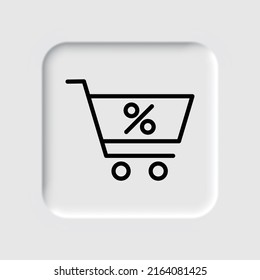 Shopping cart, percent simple icon vector. Flat design. Neumorphism design.ai