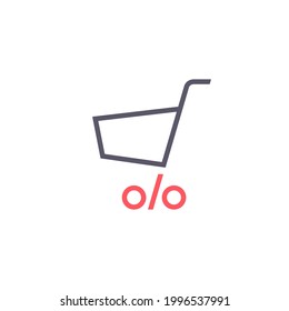 Shopping cart With Percentage icon, Vector Sale symbol, Discount logo. Shopping trolley with wheels as percent sign.
