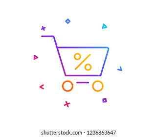 Shopping cart with Percentage line icon. Online buying sign. Supermarket basket symbol. Gradient line button. Special offer icon design. Colorful geometric shapes. Vector