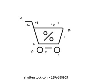 Shopping cart with Percentage line icon. Online buying sign. Supermarket basket symbol. Geometric shapes. Random cross elements. Linear Special offer icon design. Vector