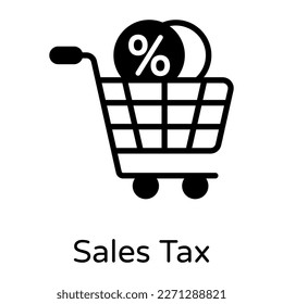 Carro de compras y porcentaje, icono sólido del impuesto sobre las ventas 