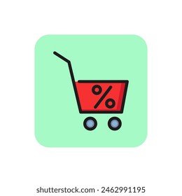 Shopping cart with percentage symbol line icon. Discount, rebate, trolley. Sale concept. Can be used for topics like internet store, shopping, special offer