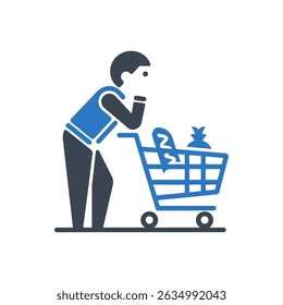 Shopping Cart Person Icon Isolated On White Background